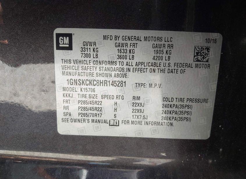 Photo 9 of 2017 Chevrolet Tahoe PREMIER (VIN 1GNSKCKC8HR145281)