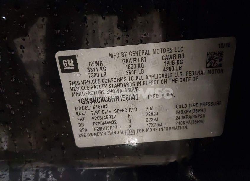 Photo 9 of 2017 Chevrolet Tahoe PREMIER (VIN 1GNSKCKC8HR156040)