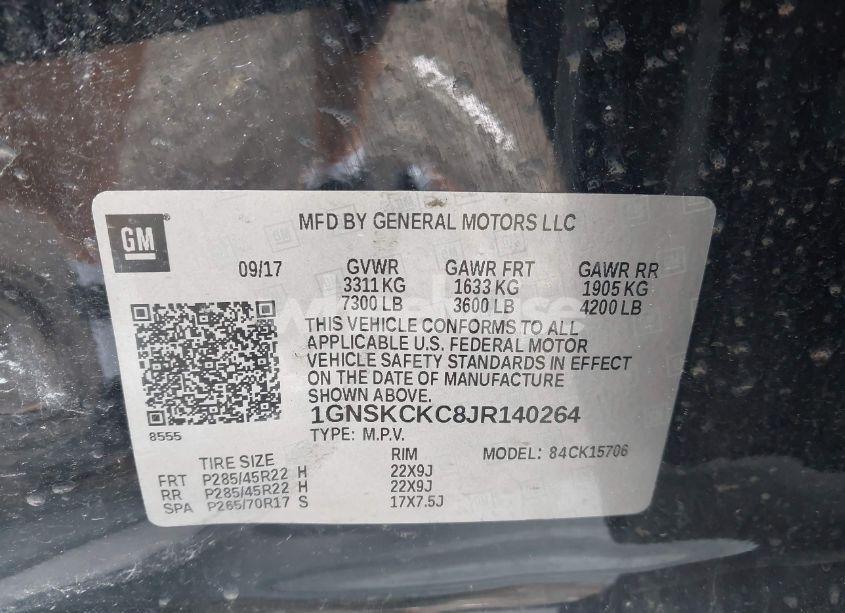 Photo 9 of 2018 Chevrolet Tahoe K1500 PREMIER (VIN 1GNSKCKC8JR140264)