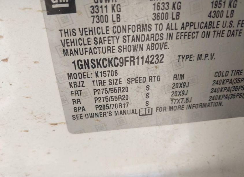 Photo 9 of 2015 Chevrolet Tahoe LTZ (VIN 1GNSKCKC9FR114232)