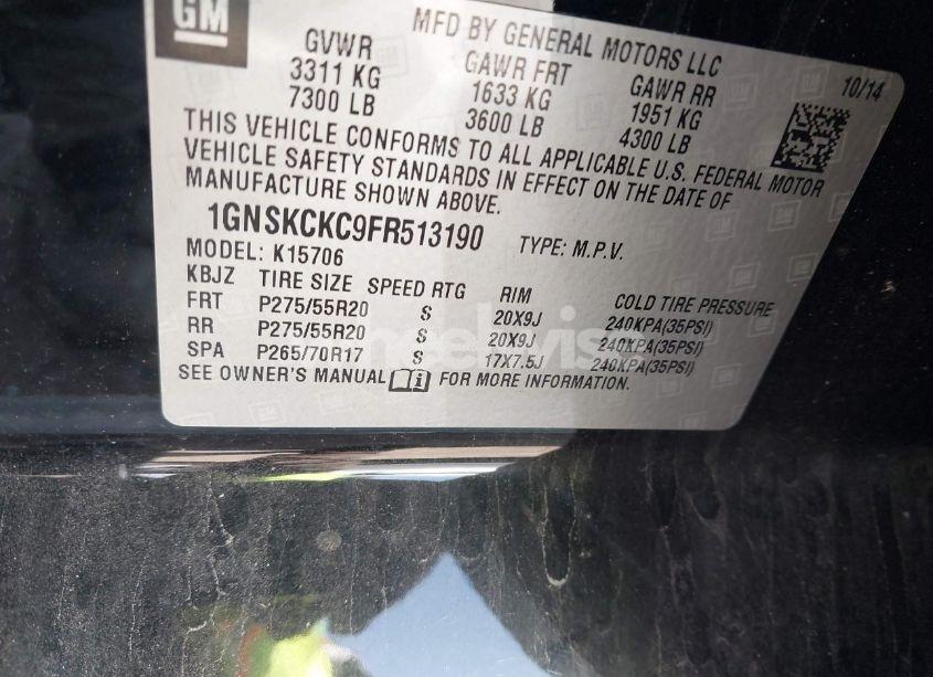 Photo 9 of 2015 Chevrolet Tahoe LTZ (VIN 1GNSKCKC9FR513190)