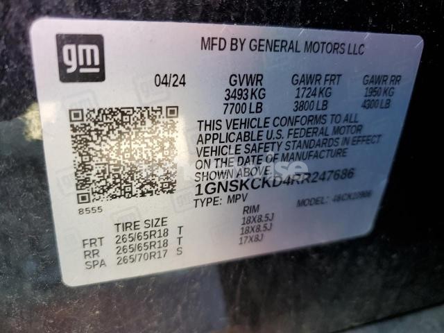 Photo 3 of 2024 CHEVROLET SUBURBAN K1500 LT (VIN 1GNSKCKD4RR247686)