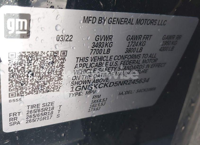 Photo 9 of 2022 Chevrolet Suburban 4WD LT (VIN 1GNSKCKD5NR245634)