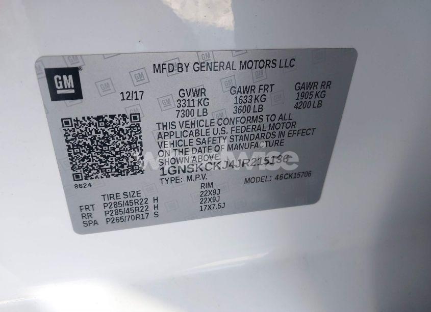 Photo 9 of 2018 Chevrolet Tahoe PREMIER (VIN 1GNSKCKJ4JR215136)