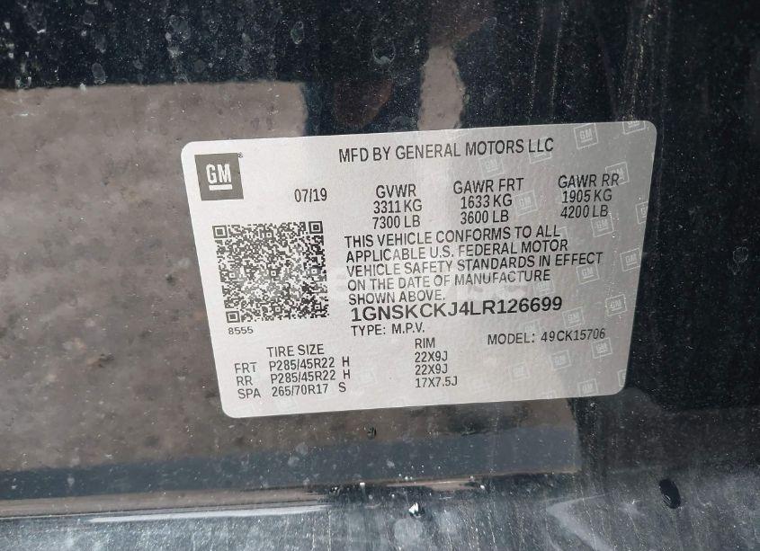 Photo 9 of 2020 Chevrolet Tahoe 4WD PREMIER (VIN 1GNSKCKJ4LR126699)