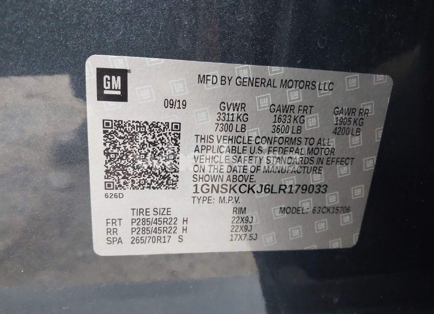 Photo 9 of 2020 Chevrolet Tahoe 4WD PREMIER (VIN 1GNSKCKJ6LR179033)