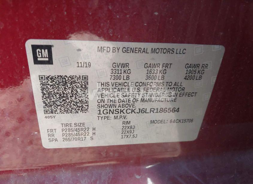 Photo 9 of 2020 Chevrolet Tahoe 4WD PREMIER (VIN 1GNSKCKJ6LR186564)