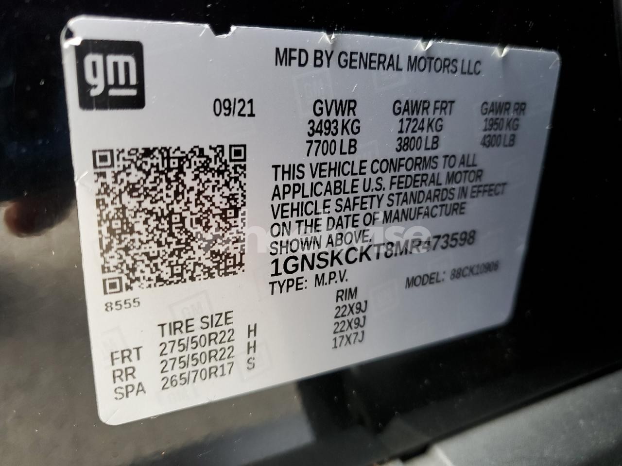 Photo 13 of 2021 CHEVROLET SUBURBAN K1500 LT (VIN 1GNSKCKT8MR473598)