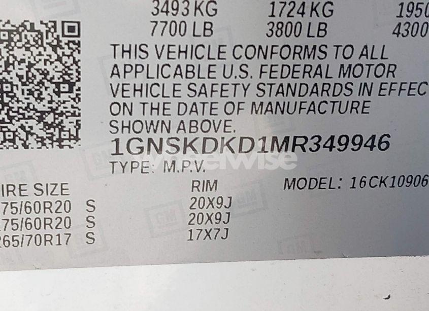 Photo 9 of 2021 Chevrolet Suburban 4WD Z71 (VIN 1GNSKDKD1MR349946)