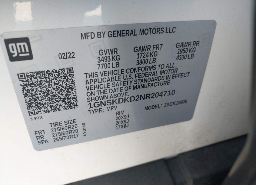 Photo 9 of 2022 Chevrolet Suburban 4WD Z71 (VIN 1GNSKDKD2NR204710)