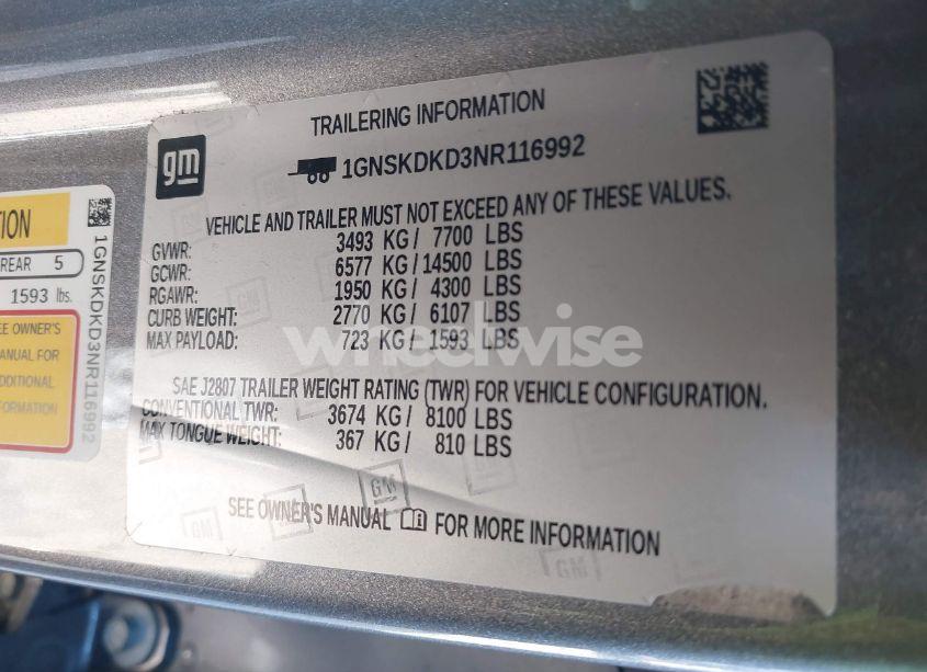 Photo 9 of 2022 Chevrolet Suburban 4WD Z71 (VIN 1GNSKDKD3NR116992)