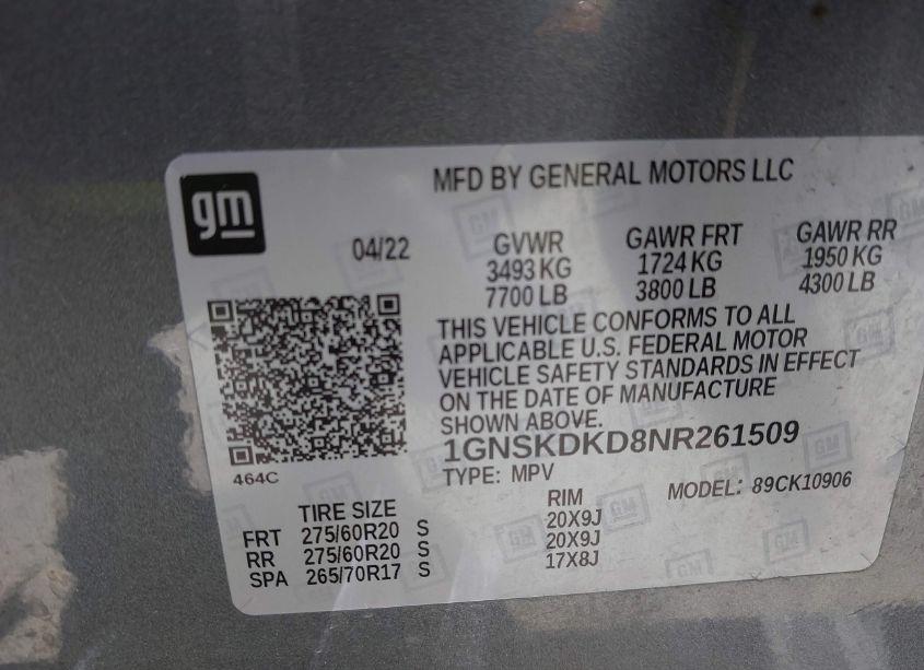 Photo 9 of 2022 Chevrolet Suburban 4WD Z71 (VIN 1GNSKDKD8NR261509)