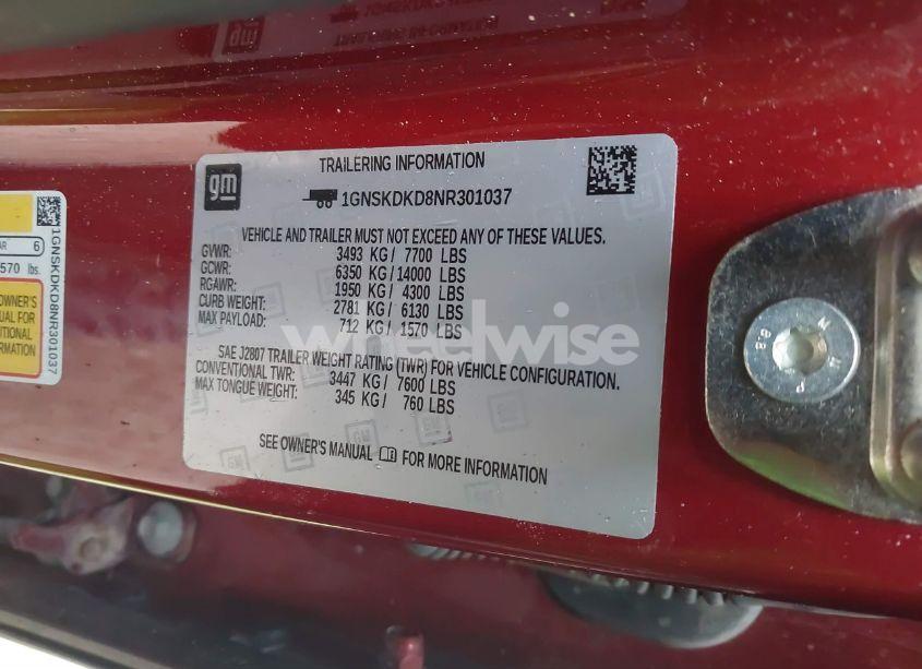 Photo 9 of 2022 Chevrolet Suburban 4WD Z71 (VIN 1GNSKDKD8NR301037)