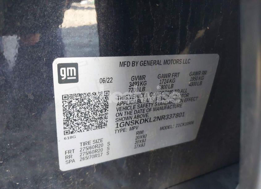 Photo 9 of 2022 Chevrolet Suburban 4WD Z71 (VIN 1GNSKDKL2NR337801)