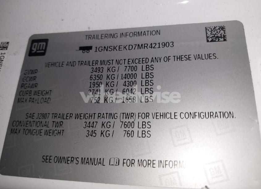 Photo 9 of 2021 Chevrolet Suburban 4WD RST (VIN 1GNSKEKD7MR421903)