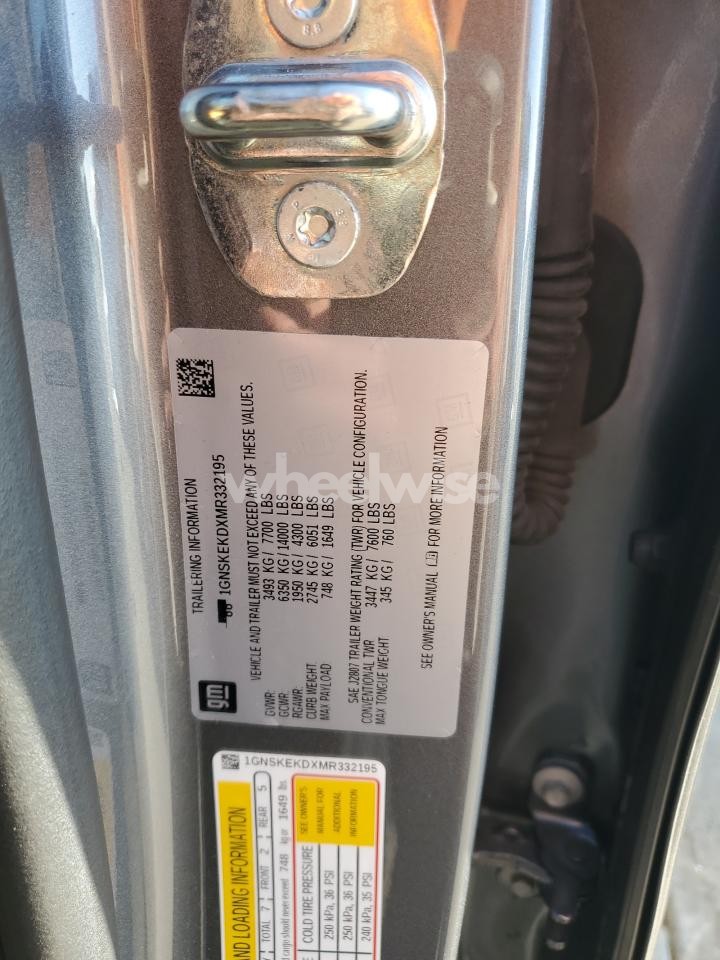 Photo 14 of 2021 CHEVROLET SUBURBAN K1500 RST N/A (VIN 1GNSKEKDXMR332195)