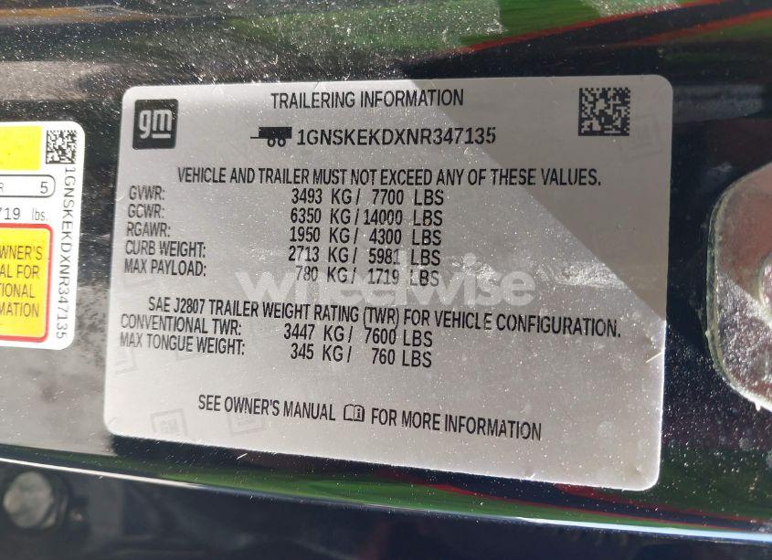 Photo 9 of 2022 Chevrolet Suburban 4WD RST (VIN 1GNSKEKDXNR347135)