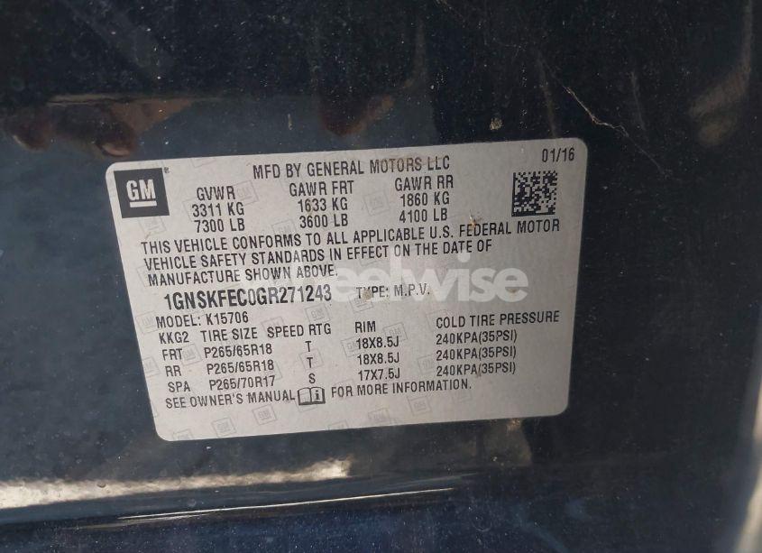 Photo 9 of 2016 Chevrolet Tahoe COMMERCIAL FLEET (VIN 1GNSKFEC0GR271243)