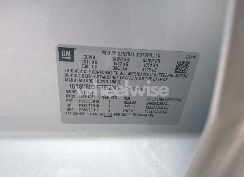 Photo 9 of 2016 Chevrolet Tahoe COMMERCIAL FLEET (VIN 1GNSKFEC8GR272043)