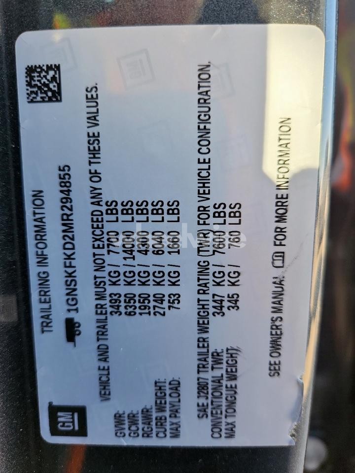 Photo 13 of 2021 CHEVROLET SUBURBAN K1500 PREMIER (VIN 1GNSKFKD2MR294855)