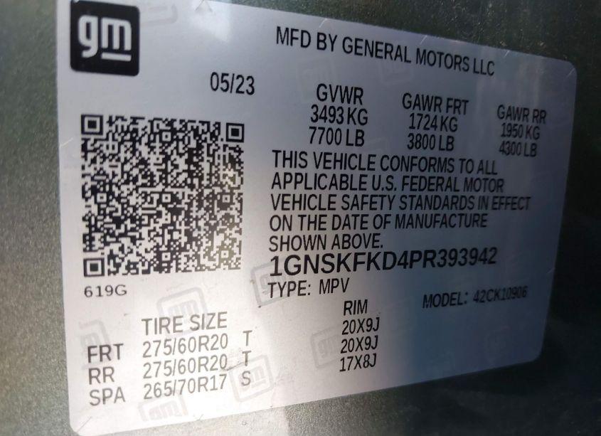 Photo 9 of 2023 Chevrolet Suburban 4WD PREMIER (VIN 1GNSKFKD4PR393942)