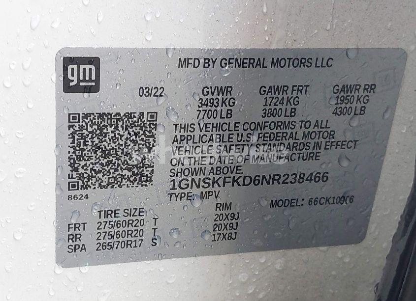 Photo 9 of 2022 Chevrolet Suburban 4WD PREMIER (VIN 1GNSKFKD6NR238466)