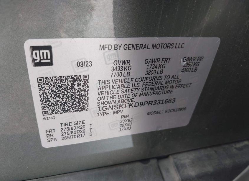 Photo 9 of 2023 Chevrolet Suburban 4WD PREMIER (VIN 1GNSKFKD9PR331663)