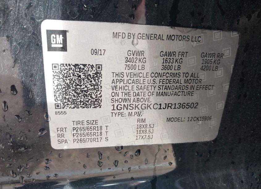 Photo 9 of 2018 Chevrolet Suburban LS (VIN 1GNSKGKC1JR136502)