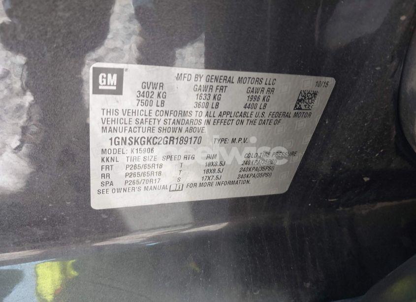 Photo 9 of 2016 Chevrolet Suburban LS (VIN 1GNSKGKC2GR189170)