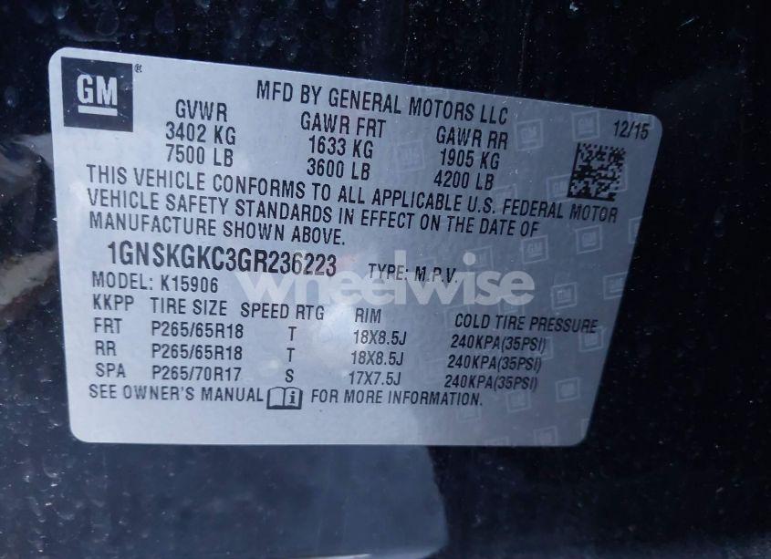 Photo 9 of 2016 Chevrolet Suburban LS (VIN 1GNSKGKC3GR236223)