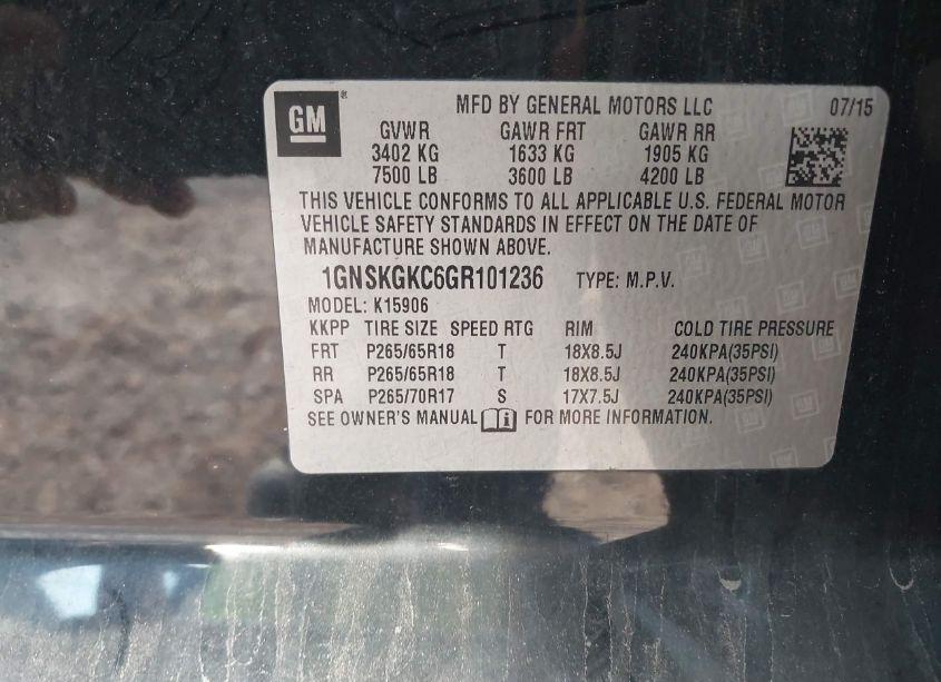 Photo 9 of 2016 Chevrolet Suburban LS (VIN 1GNSKGKC6GR101236)