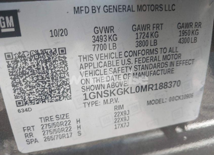 Photo 9 of 2021 Chevrolet Suburban 4WD HIGH COUNTRY (VIN 1GNSKGKL0MR188370)