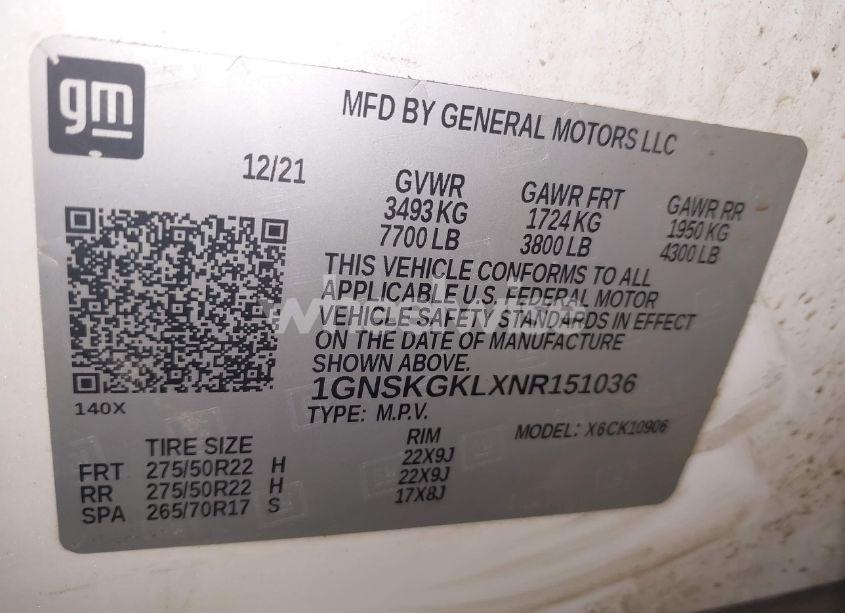 Photo 9 of 2022 Chevrolet Suburban 4WD HIGH COUNTRY (VIN 1GNSKGKLXNR151036)