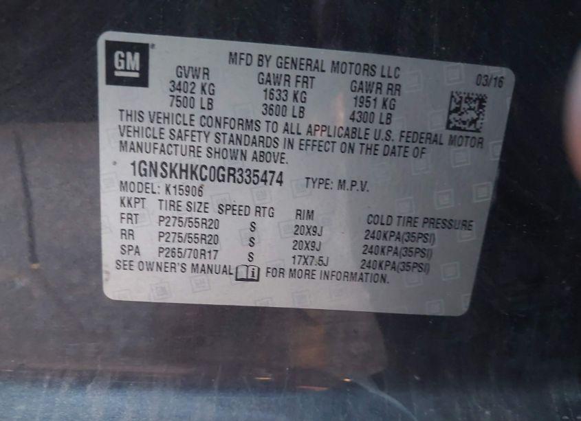 Photo 9 of 2016 Chevrolet Suburban LT (VIN 1GNSKHKC0GR335474)