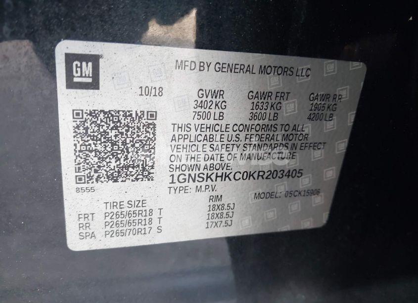 Photo 9 of 2019 Chevrolet Suburban LT (VIN 1GNSKHKC0KR203405)