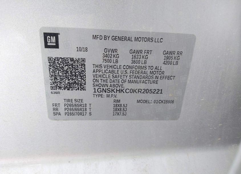 Photo 9 of 2019 Chevrolet Suburban LT (VIN 1GNSKHKC0KR205221)