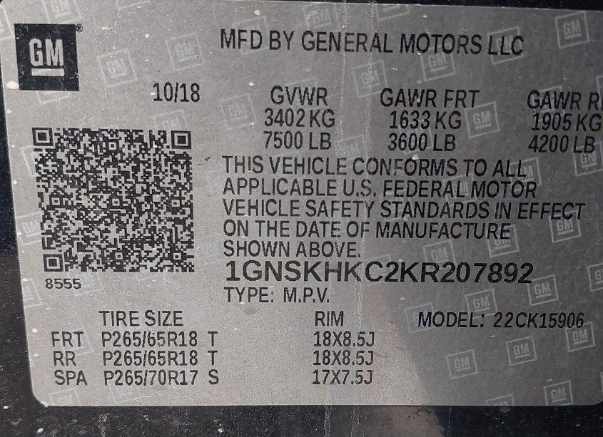 Photo 9 of 2019 Chevrolet Suburban LT (VIN 1GNSKHKC2KR207892)