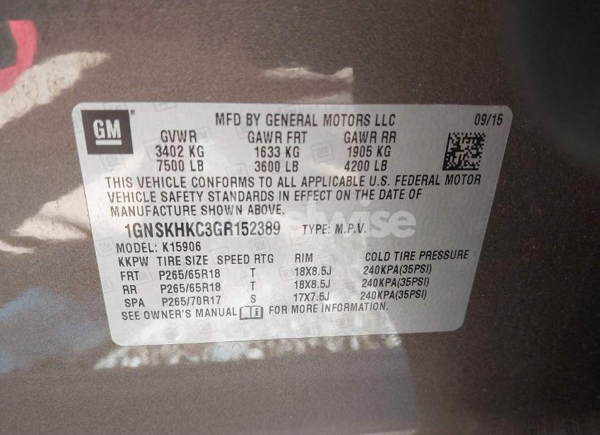 Photo 9 of 2016 Chevrolet Suburban LT (VIN 1GNSKHKC3GR152389)