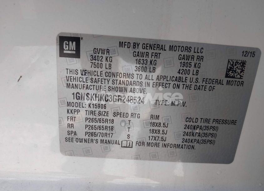 Photo 9 of 2016 Chevrolet Suburban LT (VIN 1GNSKHKC3GR248524)