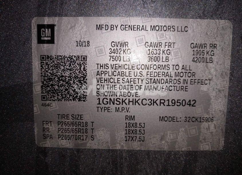 Photo 9 of 2019 Chevrolet Suburban LT (VIN 1GNSKHKC3KR195042)