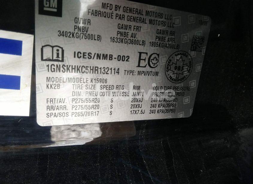 Photo 9 of 2017 Chevrolet Suburban LT (VIN 1GNSKHKC5HR132114)