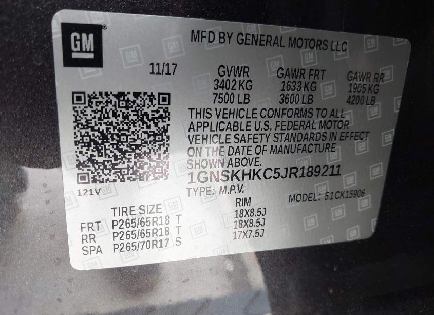 Photo 9 of 2018 Chevrolet Suburban LT (VIN 1GNSKHKC5JR189211)