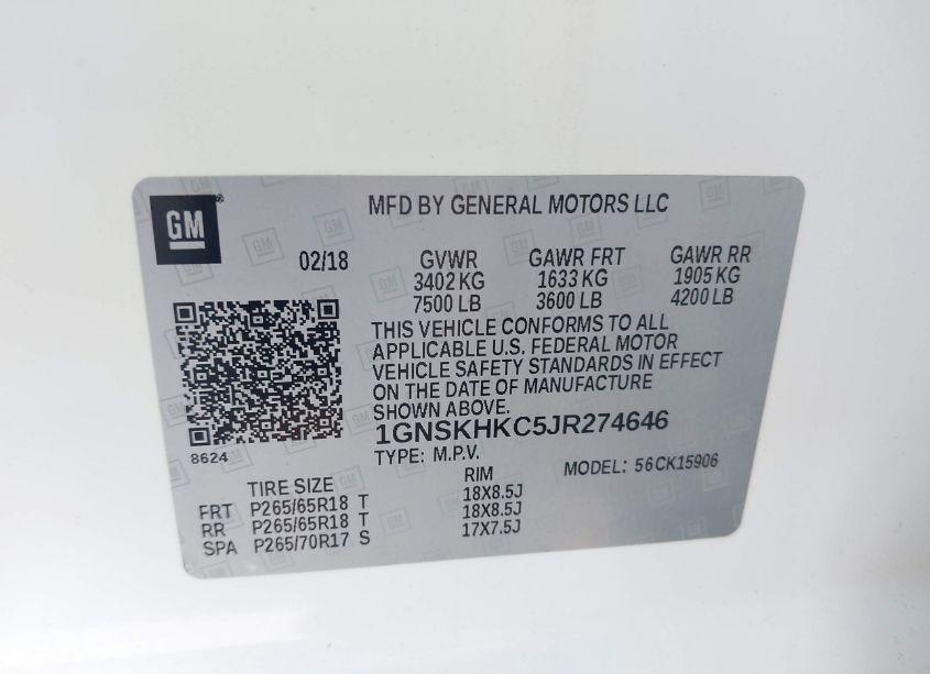 Photo 9 of 2018 Chevrolet Suburban LT (VIN 1GNSKHKC5JR274646)