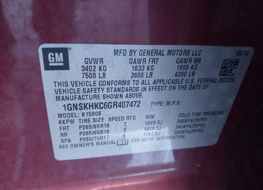 Photo 9 of 2016 Chevrolet Suburban LT (VIN 1GNSKHKC6GR407472)