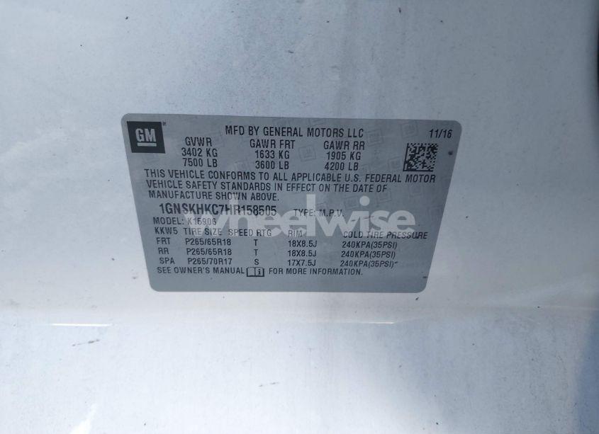 Photo 9 of 2017 Chevrolet Suburban LT (VIN 1GNSKHKC7HR158505)