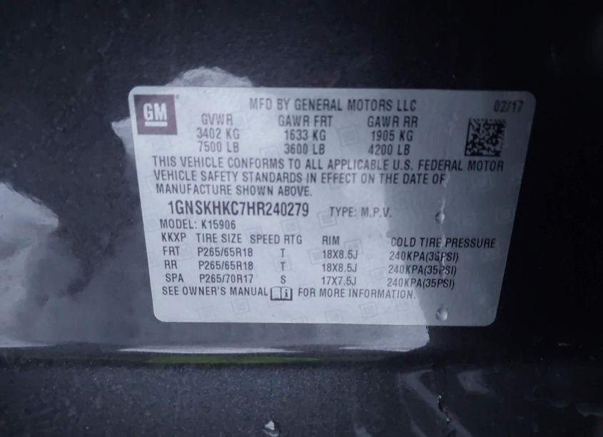 Photo 9 of 2017 Chevrolet Suburban LT (VIN 1GNSKHKC7HR240279)