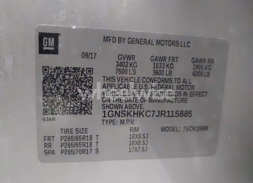 Photo 9 of 2018 Chevrolet Suburban LT (VIN 1GNSKHKC7JR115885)