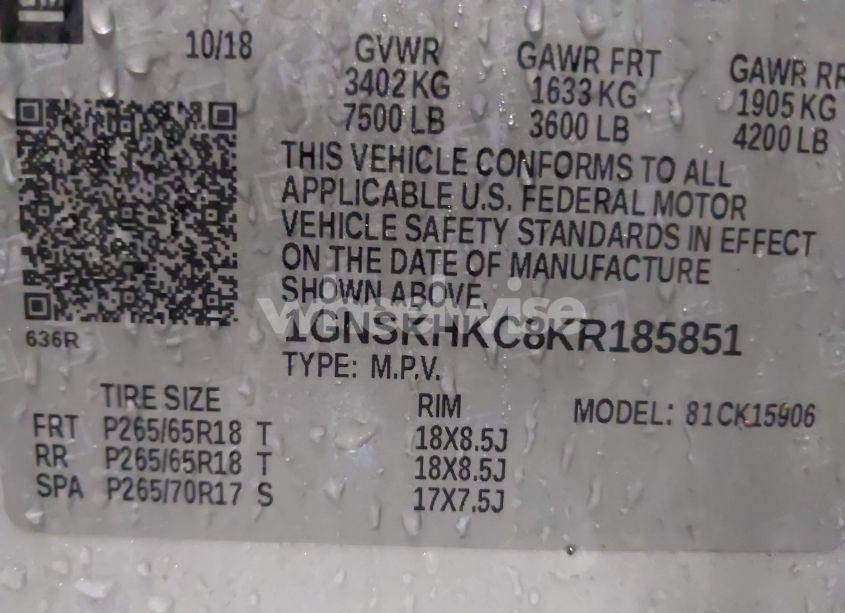 Photo 9 of 2019 Chevrolet Suburban LT (VIN 1GNSKHKC8KR185851)