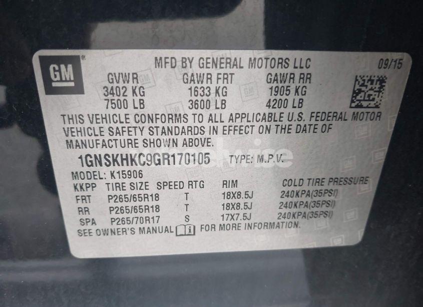 Photo 9 of 2016 Chevrolet Suburban LT (VIN 1GNSKHKC9GR170105)