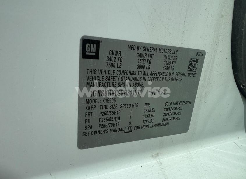 Photo 8 of 2016 Chevrolet Suburban K1500 LT (VIN 1GNSKHKC9GR311870)